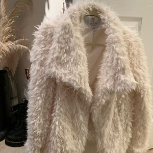 Guess faux fur off white coat size medium